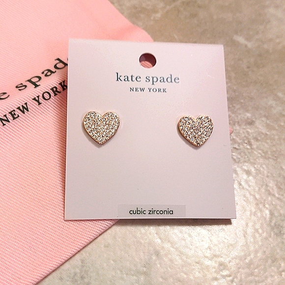 NEW Kate Spade Yours Truly Heart Stud Earrings in Clear/Rose Gold - Picture 6 of 9